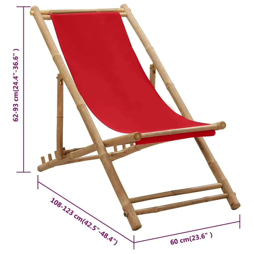 4-Position Red Bamboo Deck Chair