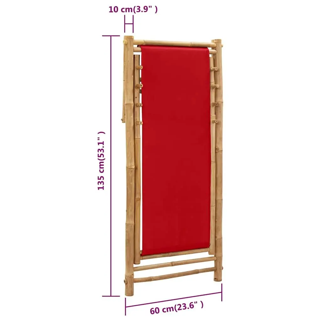4-Position Red Bamboo Deck Chair