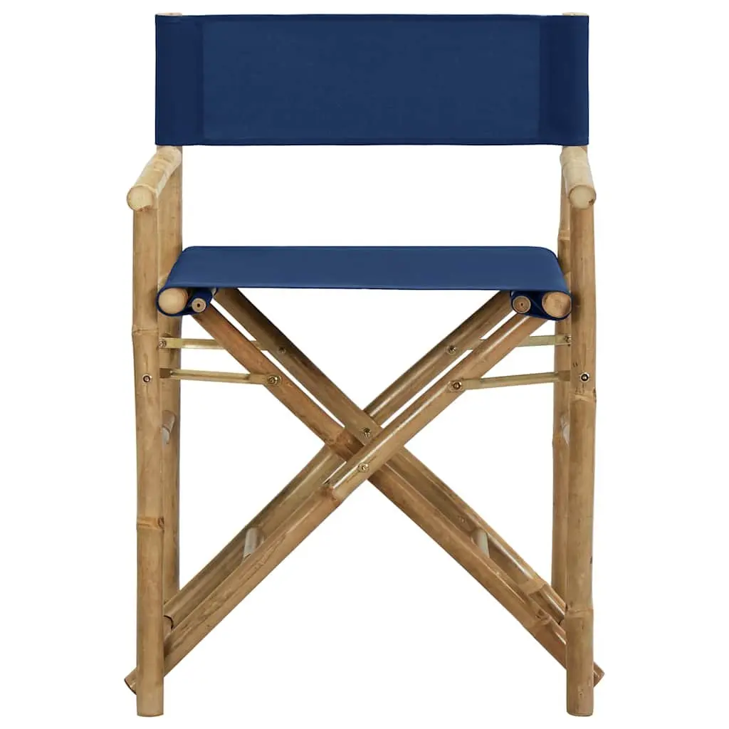 Folding Director's Chairs Blue 2 pcs Bamboo Fabric Outdoor Garden Seating