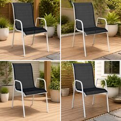 Set of 4 Stackable Outdoor Garden Armchairs Black Steel Textilene Patio Seating