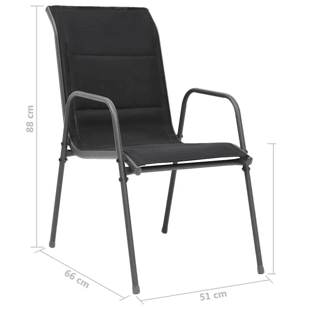 Stackable Outdoor Chairs Black 2 Piece Powder-Coated Steel Textilene Weather-Resistant Garden Patio Seating Set
