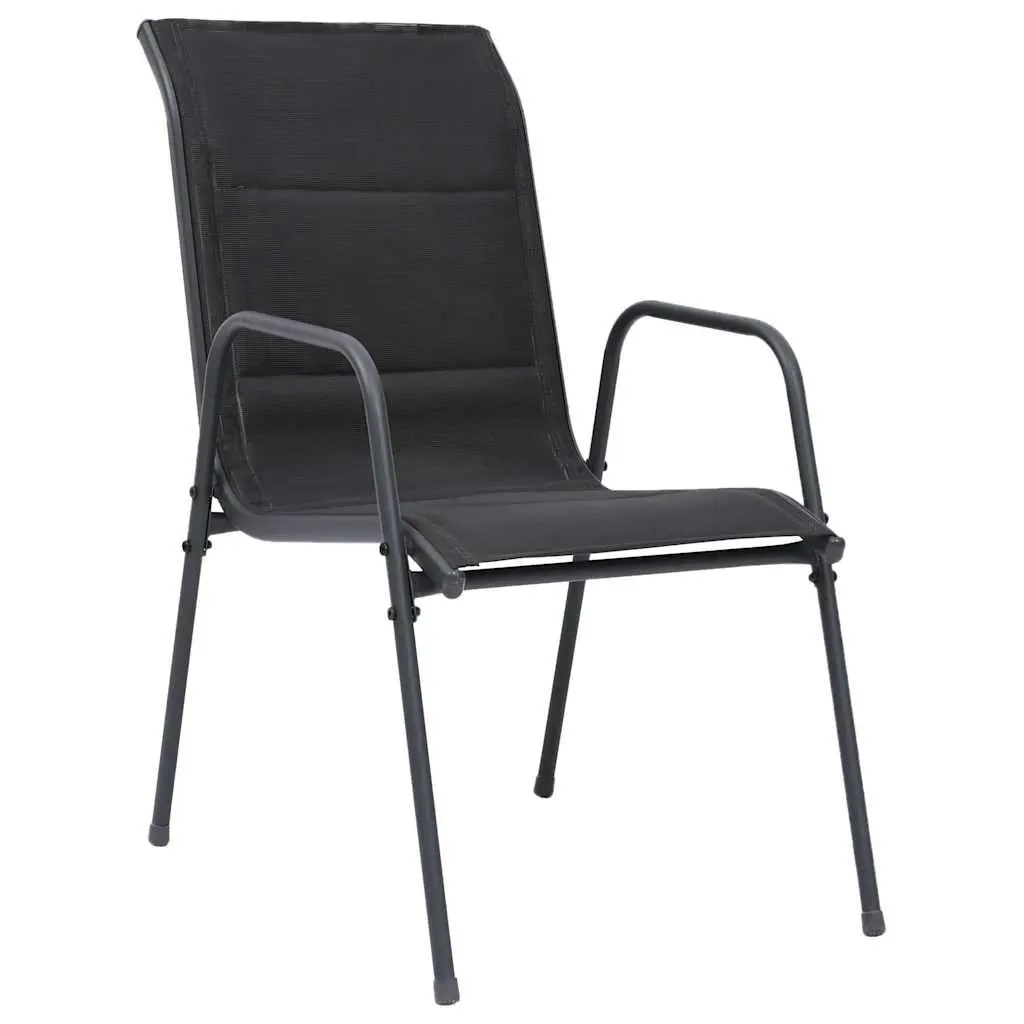 Stackable Outdoor Chairs Black 4 Piece Steel Frame Weather Resistant Textilene Fabric