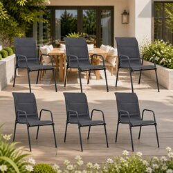 Stackable Outdoor Dining Chairs Set 6pc Garden Patio Seating Anthracite