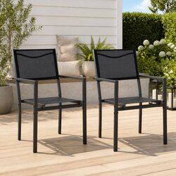 Compact and Stylish Outdoor Chairs in Black Steel - 2 Pack