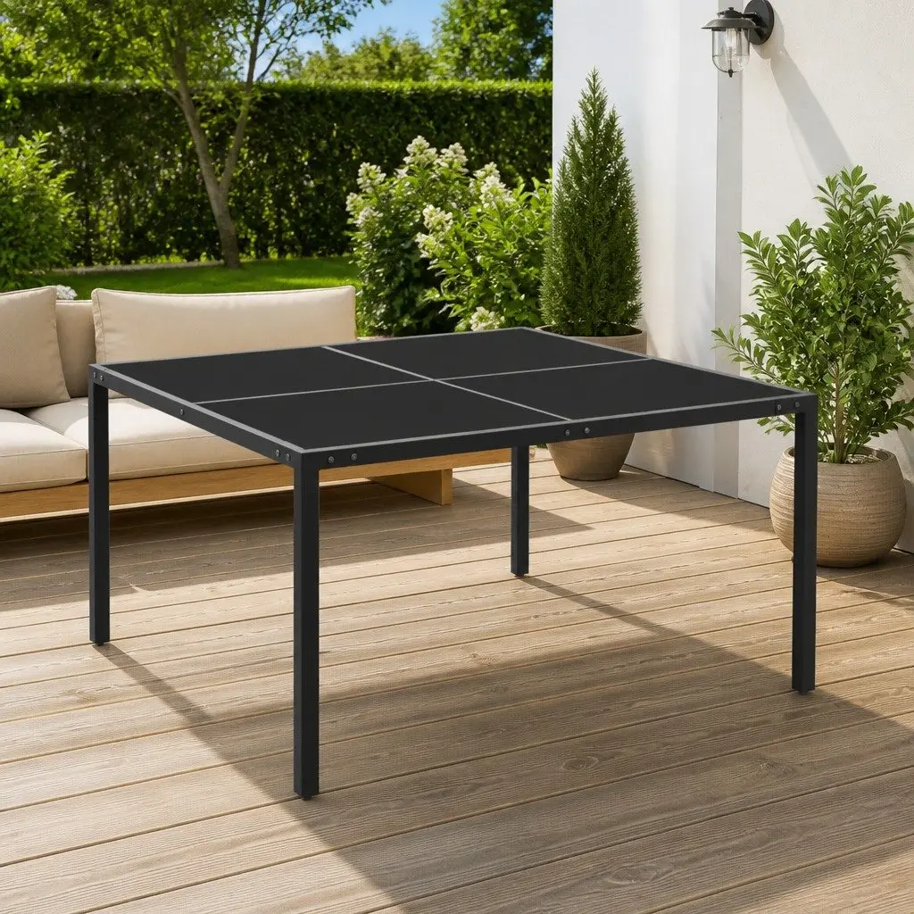 Garden Table Anthracite 130x130cm Powder-coated Steel Frame Tempered Glass Top