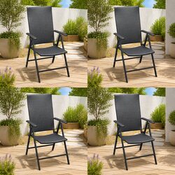 Outdoor Garden Chairs 4 Piece Set Reclining Folding Patio Seating Black