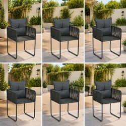 Outdoor Chairs Set 6 pcs with Pillows Poly Rattan Garden Seating Black
