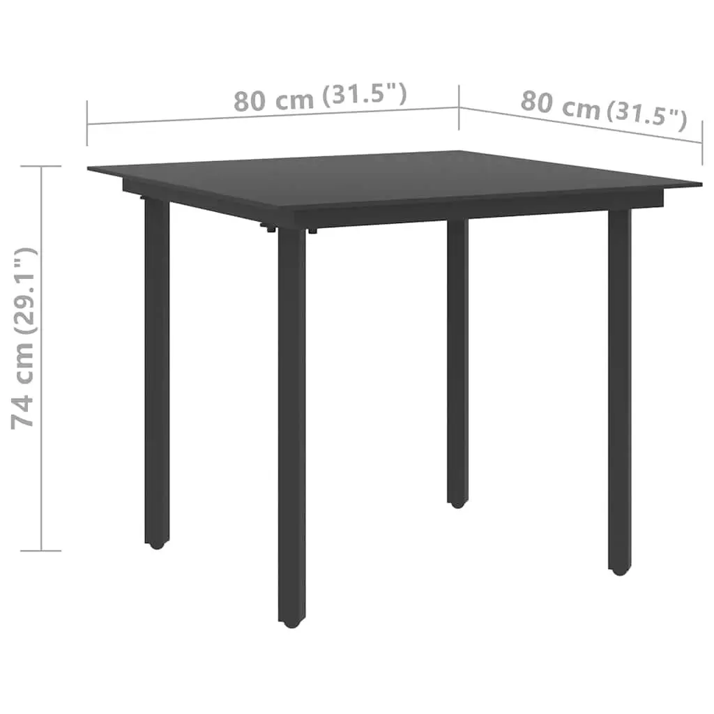 Garden Dining Table Black Outdoor Furniture Steel Frame Glass Tabletop 80x80x74