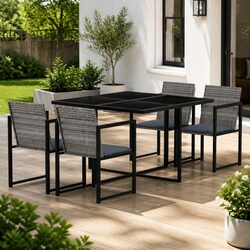 Compact 5-Piece Patio Dining Set in Grey Rattan