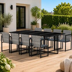 Outdoor Dining Set 9 Piece Patio Garden Furniture with Cushions Grey Rattan