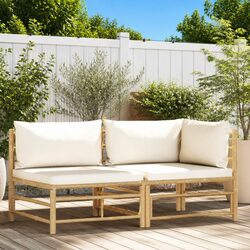 2 Piece Garden Lounge Set Cream White Cushions Outdoor Patio Sofa Bamboo Seating