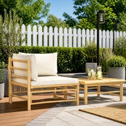 Bamboo Outdoor Lounge Set with Cushions and Side Table