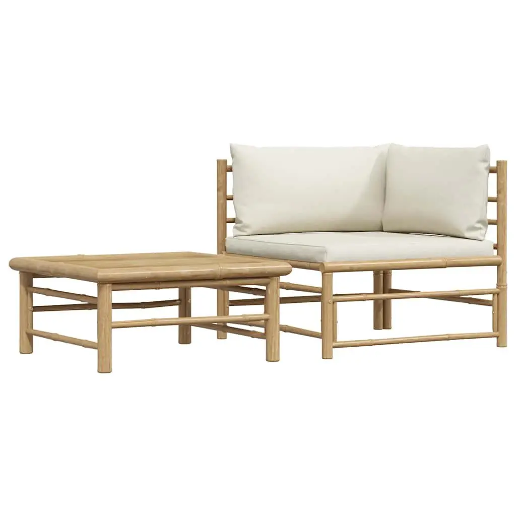 Bamboo Garden Lounge Set White 2 Piece Modular Sectional Sofa with Cushions and Side Table