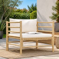 Garden Sofa with Cream White Cushions Outdoor Patio Lounge Seat Modular Bamboo