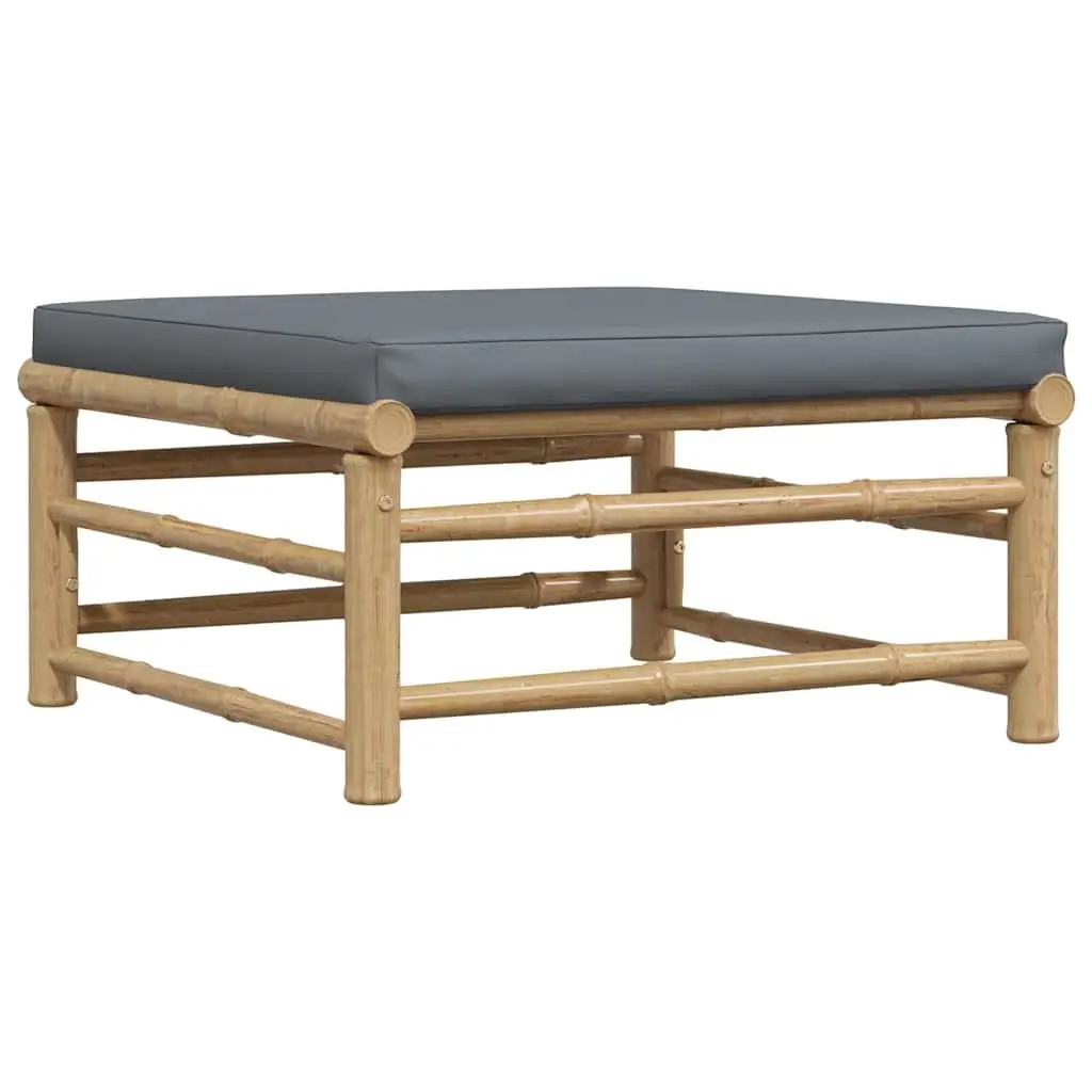 3 Piece Outdoor Garden Lounge Set Bamboo Sectional Sofa with Grey Cushions
