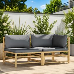 2 Piece Garden Lounge Set Bamboo Outdoor Sofa Seating with Dark Grey Cushions