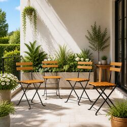 Set of 4 Folding Bistro Chairs Made from Acacia Wood