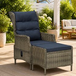 Reclining Garden Chair with Footstool in Elegant Brown