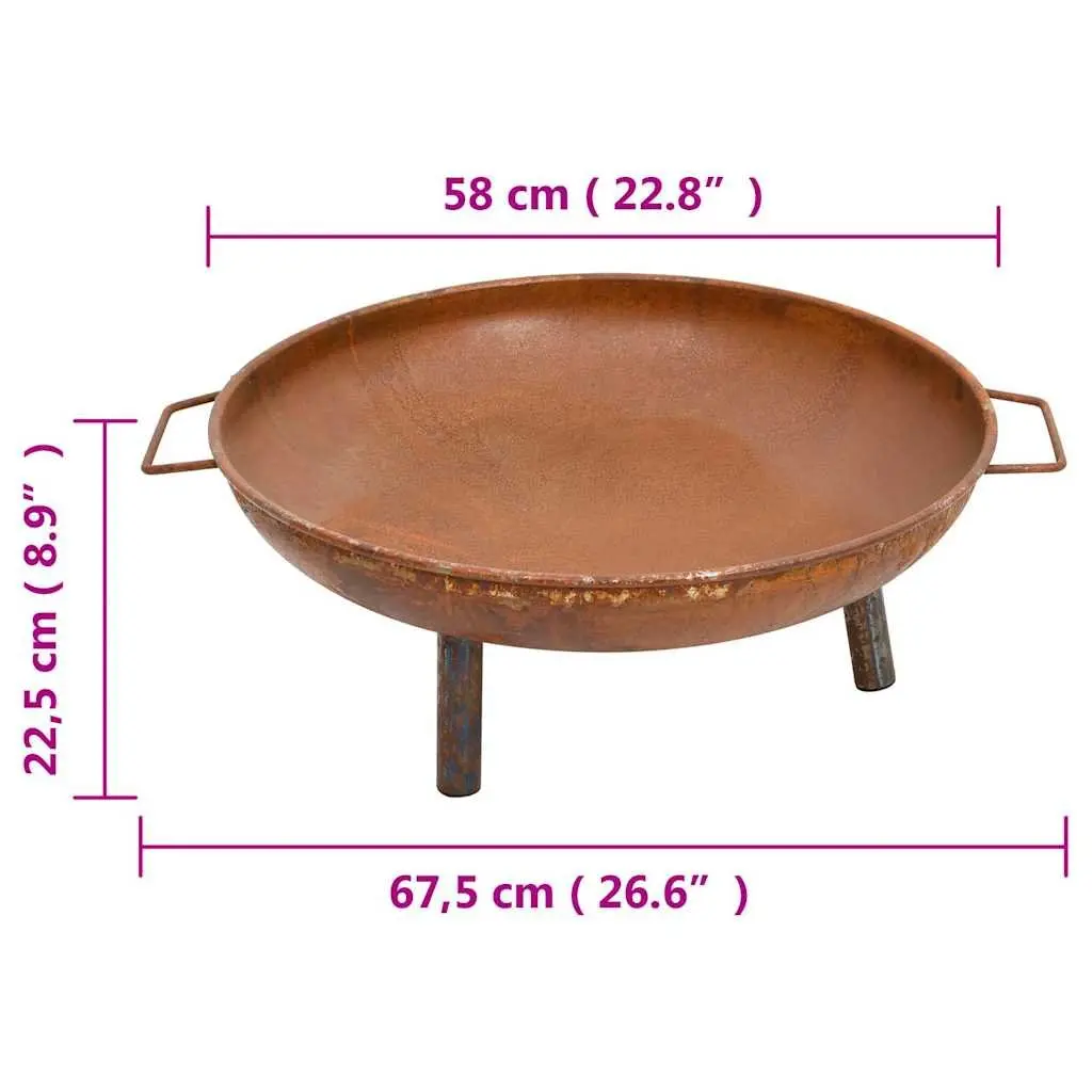 Fire Pit Brown 67.5x58x22.5 cm Steel Outdoor Heating Decorative Bowl