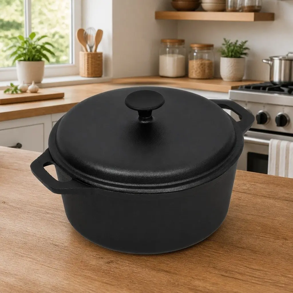 Cast Iron Stock Pot 26.5cm Cookware Roaster Stew Casserole Baking Cooking