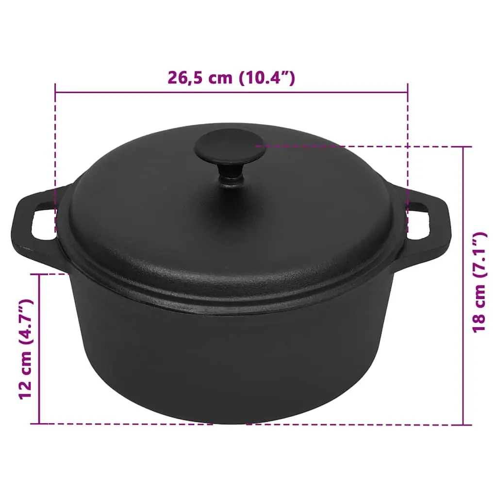 Cast Iron Stock Pot 26.5cm Cookware Roaster Stew Casserole Baking Cooking