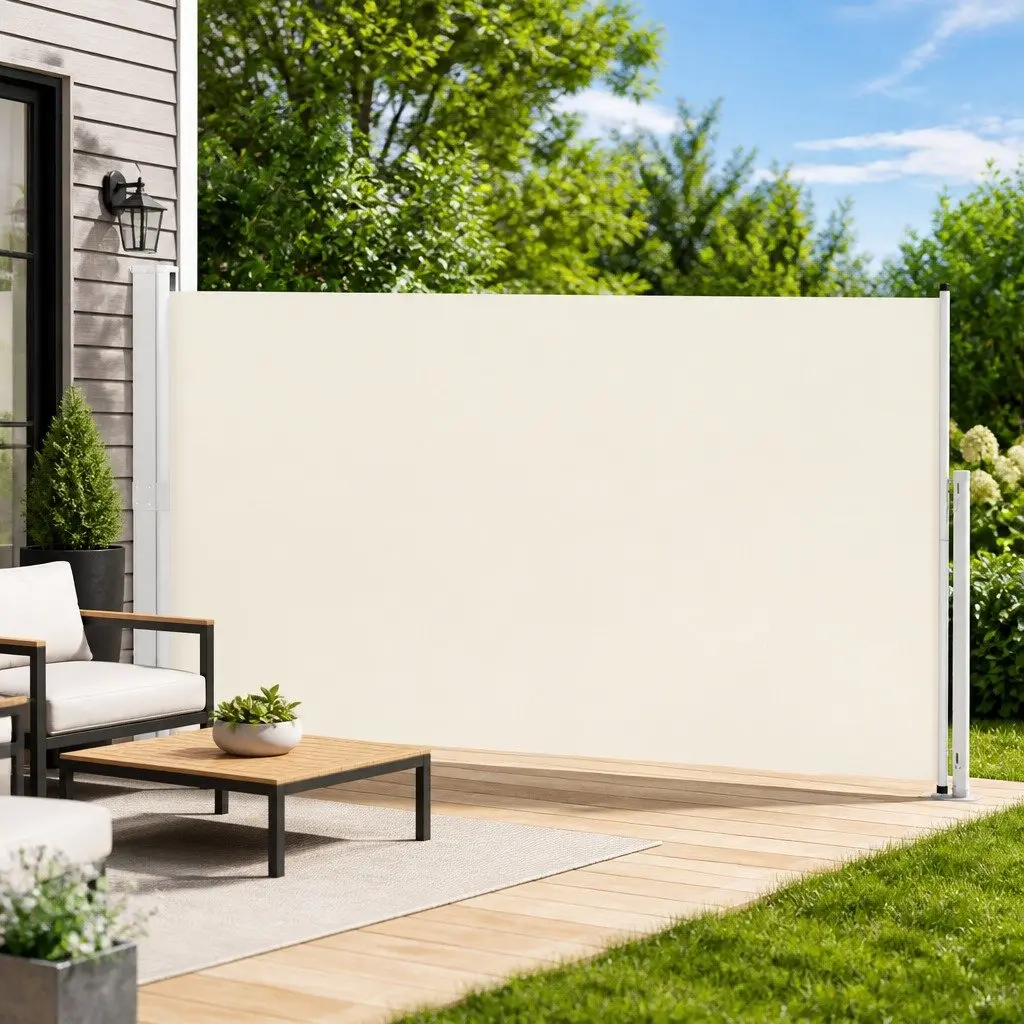 Retractable Side Awning Cream 180x500cm Outdoor Sunshade Privacy Screen