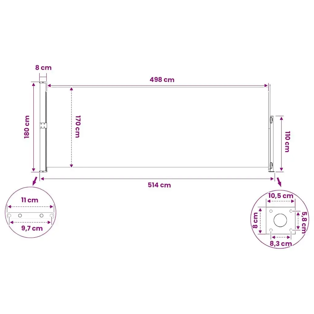 Retractable Side Awning Cream 180x500cm Outdoor Sunshade Privacy Screen