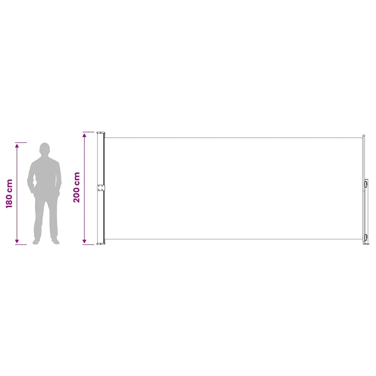 Retractable Side Awning Grey 200x500cm Outdoor Privacy Screen UV Water Resistant Steel Base