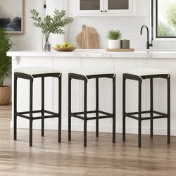 Brown Rattan Counter Stools with Cushions - Set of 3