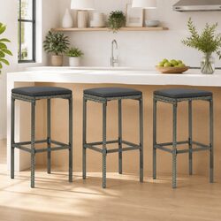 Set of 3 Grey Bar Stools with Cushions: Simple and Strong