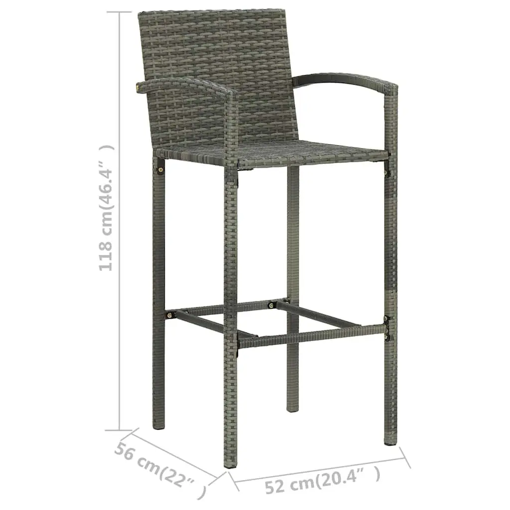 Grey Rattan Bar Stools, 2-Piece Set