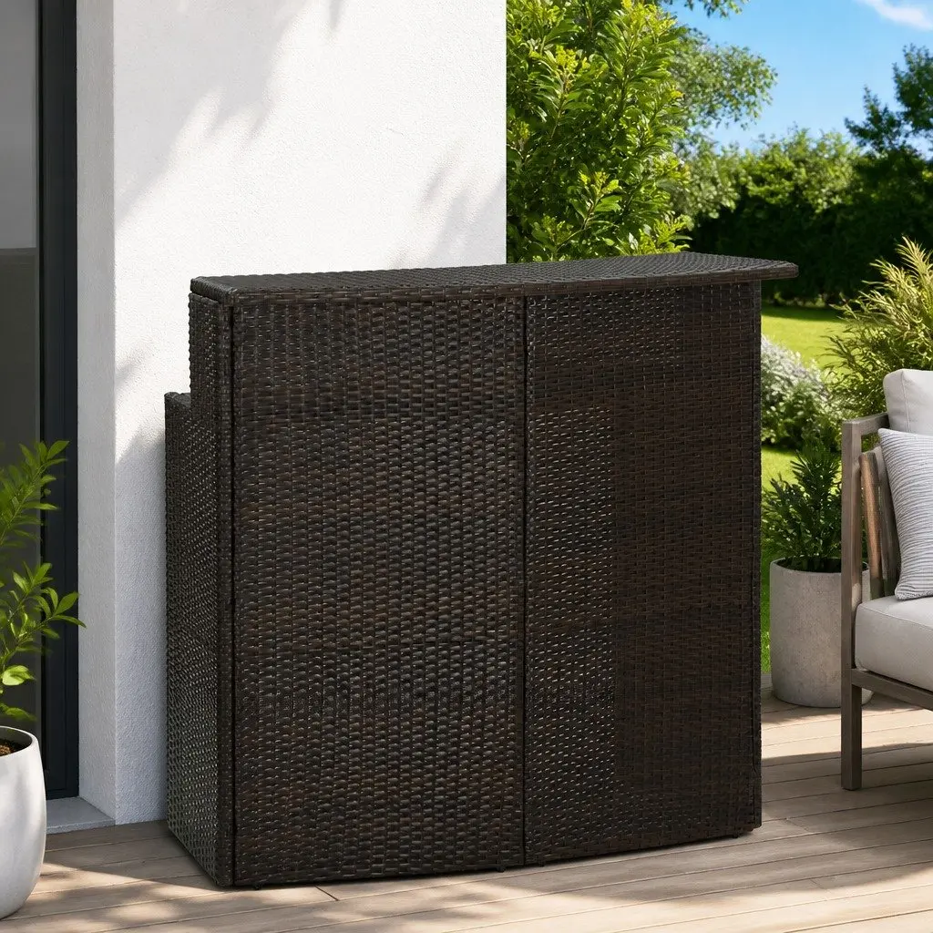 Outdoor Bar Table Brown 2-Tier Counter Height Weather-Resistant PE Rattan