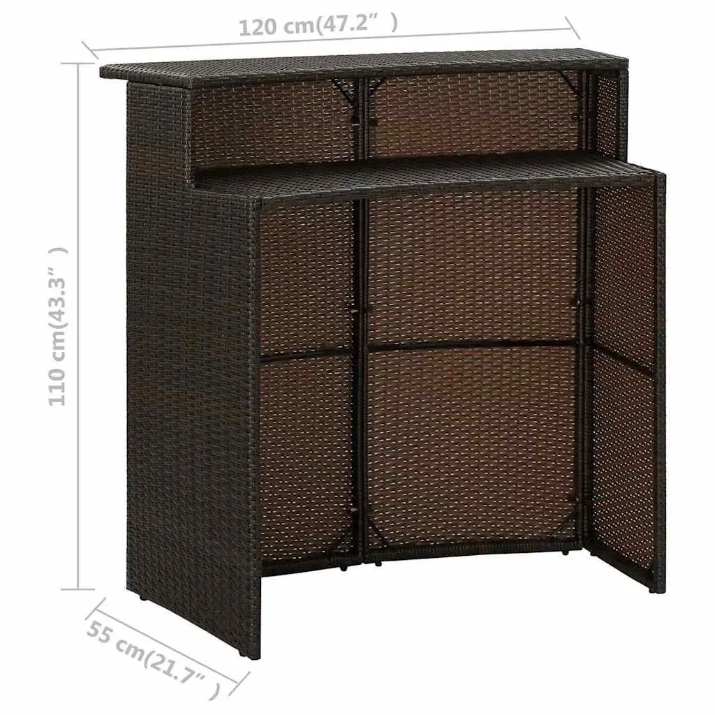 Outdoor Bar Table Brown 2-Tier Counter Height Weather-Resistant PE Rattan