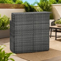 Grey Outdoor Bar Table 2-Tier Counter Height Garden Pub Furniture PE Rattan