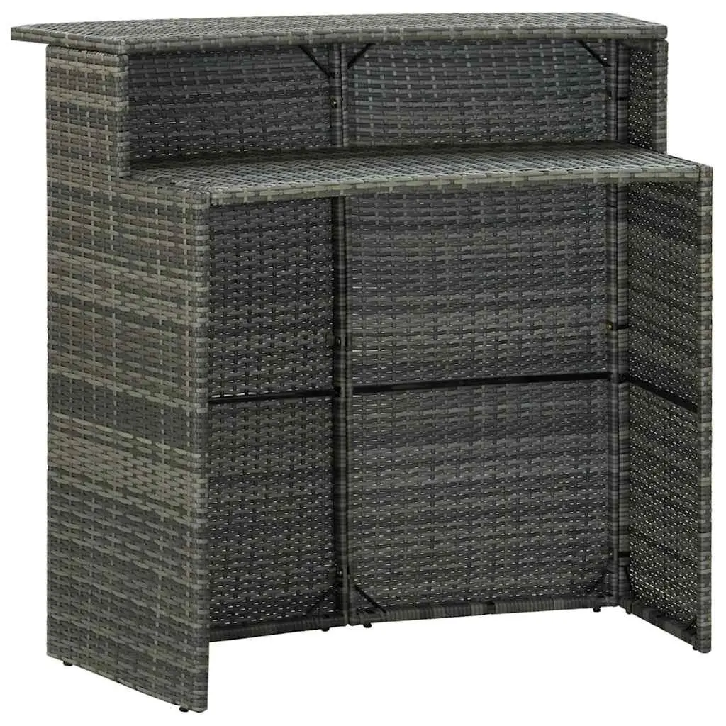 Grey Outdoor Bar Table 2-Tier Counter Height Garden Pub Furniture PE Rattan
