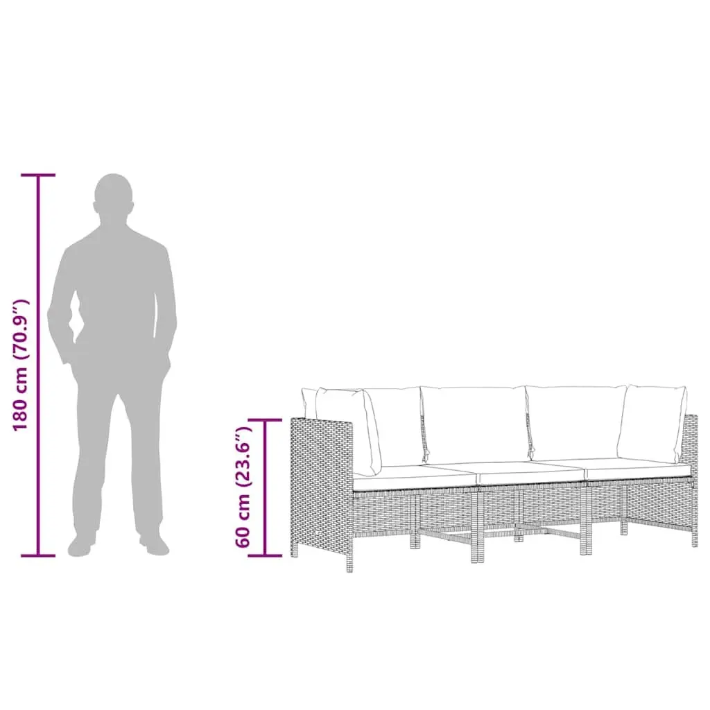 3-Seater Garden Sofa Grey Water-Resistant PE Rattan Outdoor Sectional Lounge Furniture