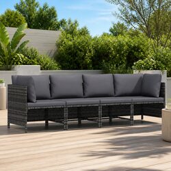 4-Seater Garden Sofa - Grey Poly Rattan, Easy Care