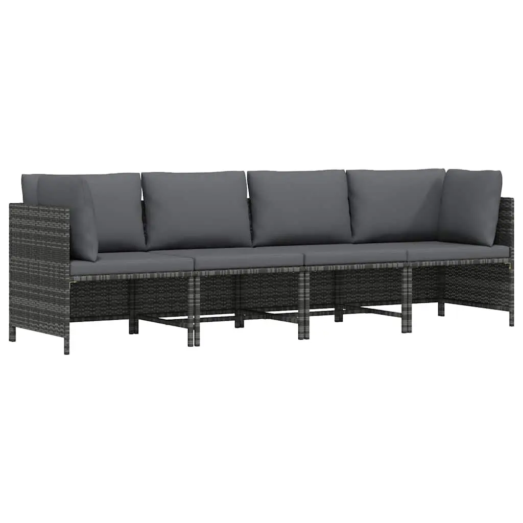 4-Seater Garden Sofa Grey PE Rattan Outdoor Sectional Lounger with Cushions