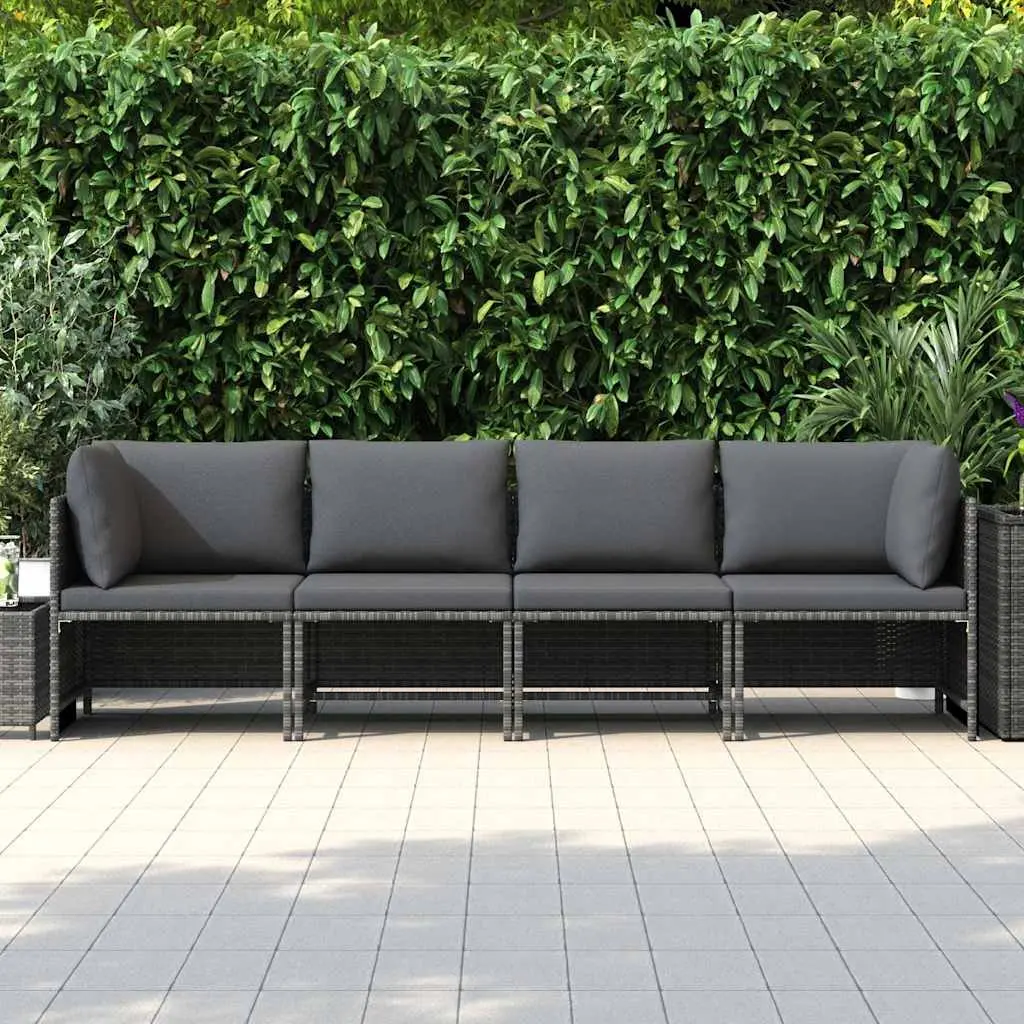 4-Seater Garden Sofa Grey PE Rattan Outdoor Sectional Lounger with Cushions