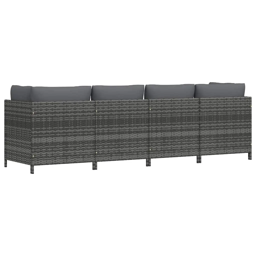 4-Seater Garden Sofa Grey PE Rattan Outdoor Sectional Lounger with Cushions