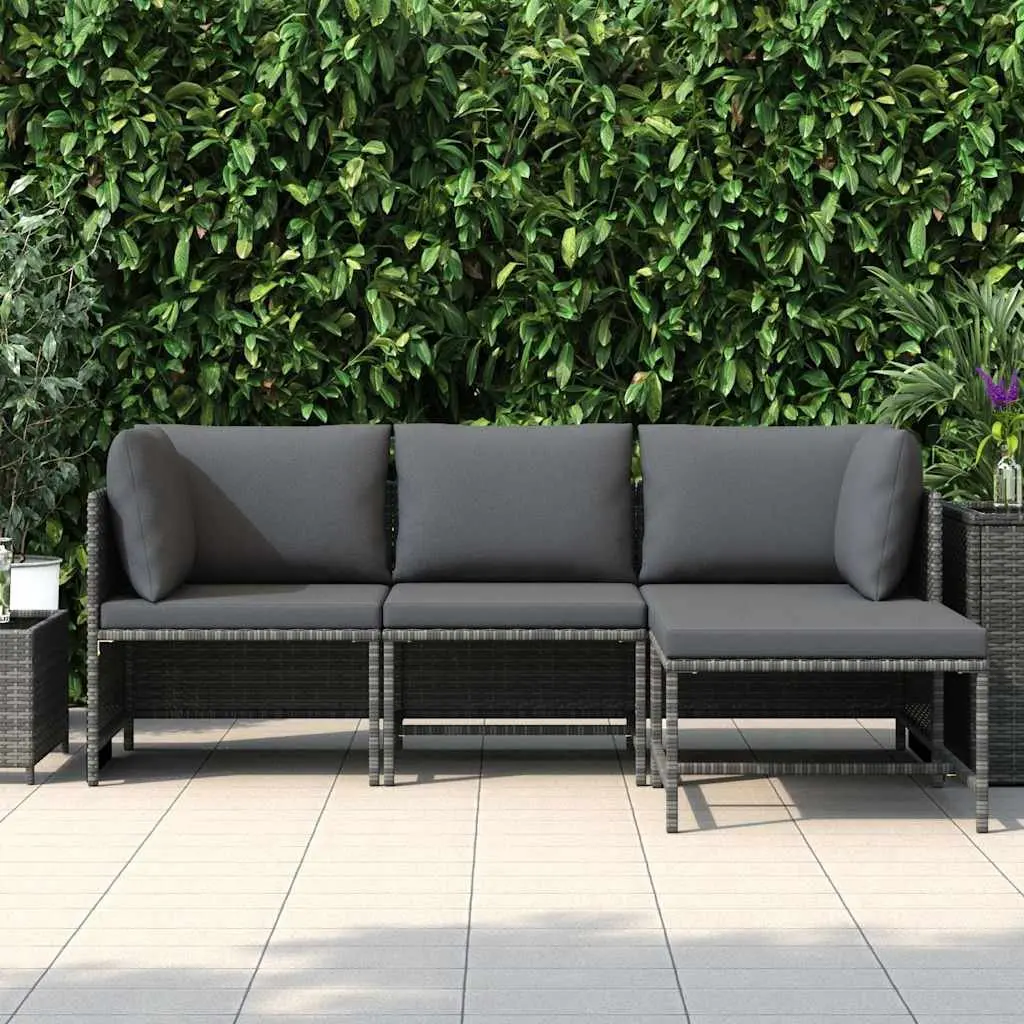 Garden Lounge Set Grey 4 Piece Outdoor Patio Sofa Set with Cushions Weather-resistant Poly Rattan