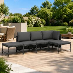 Compact 5-Piece Grey Rattan Sofa Set for Outdoor Fun