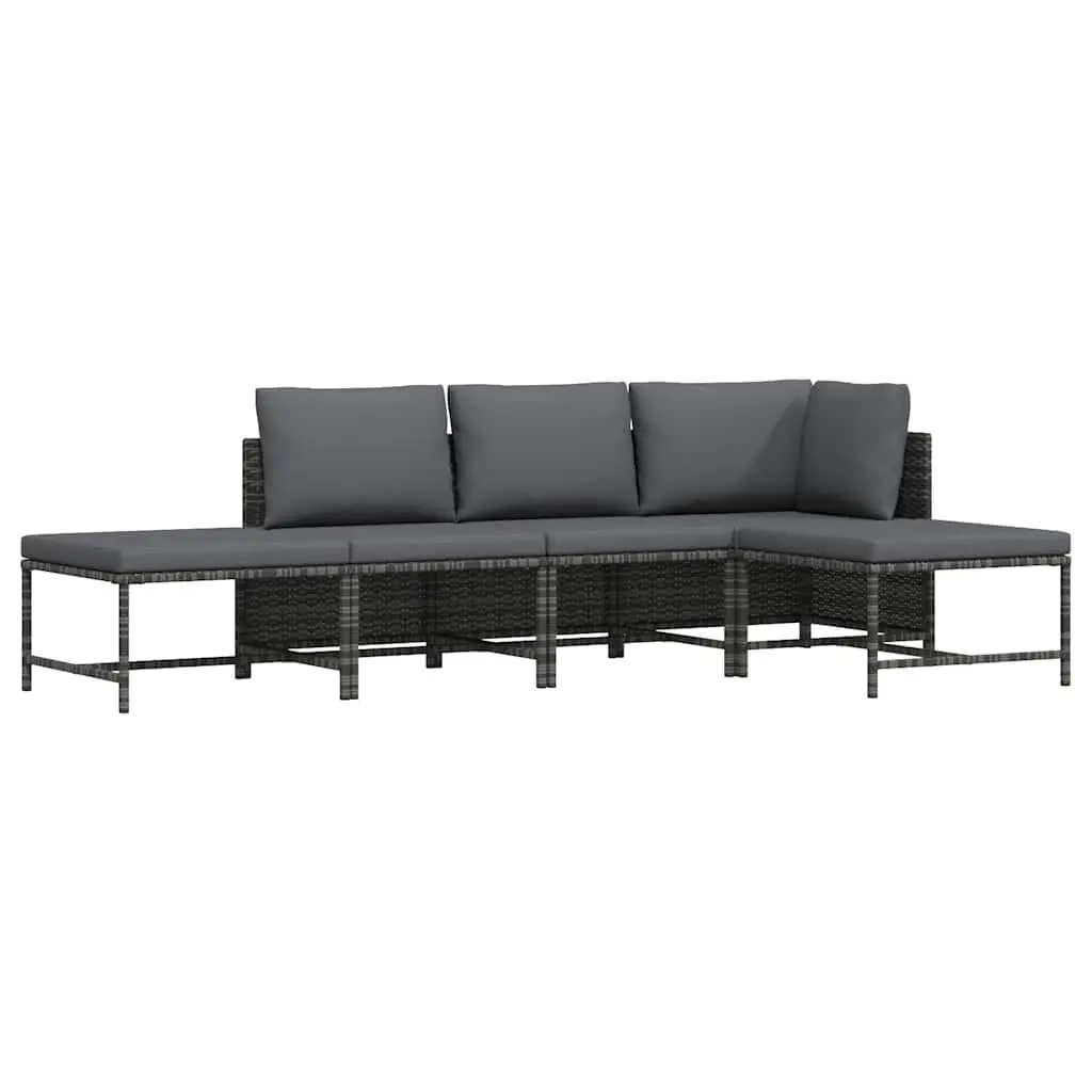 Garden Sofa Set Grey 5 Piece Outdoor Lounge Sectional with Cushions