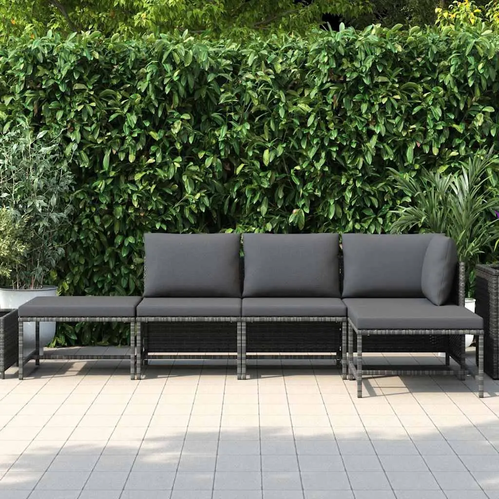 Garden Sofa Set Grey 5 Piece Outdoor Lounge Sectional with Cushions