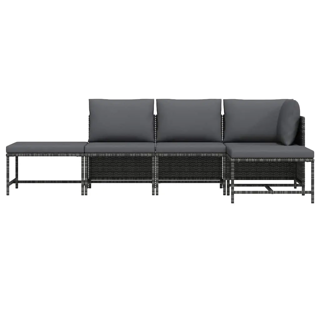 Garden Sofa Set Grey 5 Piece Outdoor Lounge Sectional with Cushions