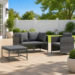 Outdoor Sectional Sofa Set 4 Piece Garden Lounge Grey with Cushions Rattan