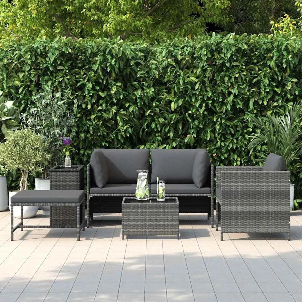 Outdoor Sectional Sofa Set Grey 4 Piece Weather-resistant PE Rattan with Cushions