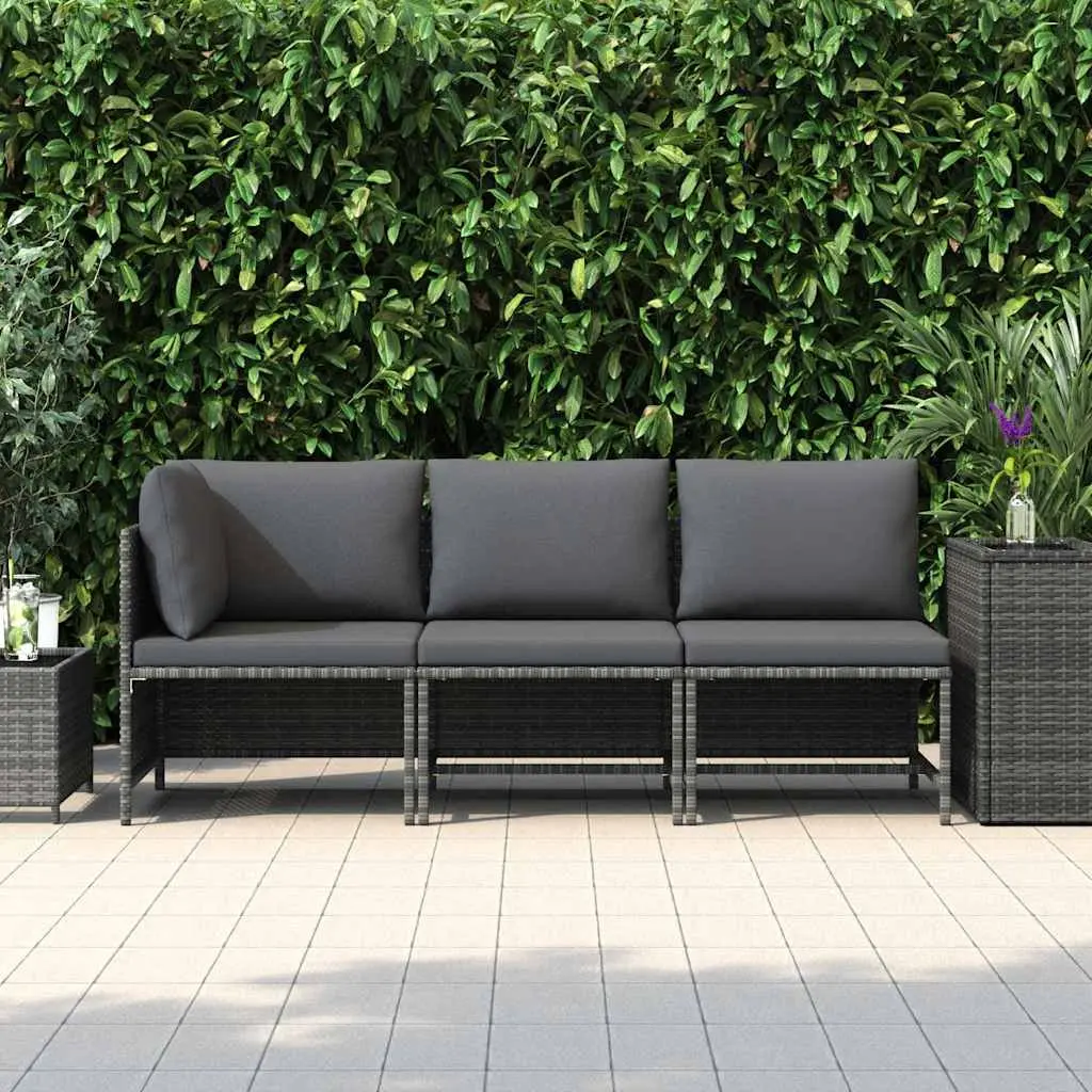3 Piece Garden Lounge Set Grey Poly Rattan Outdoor Sofa with Cushions