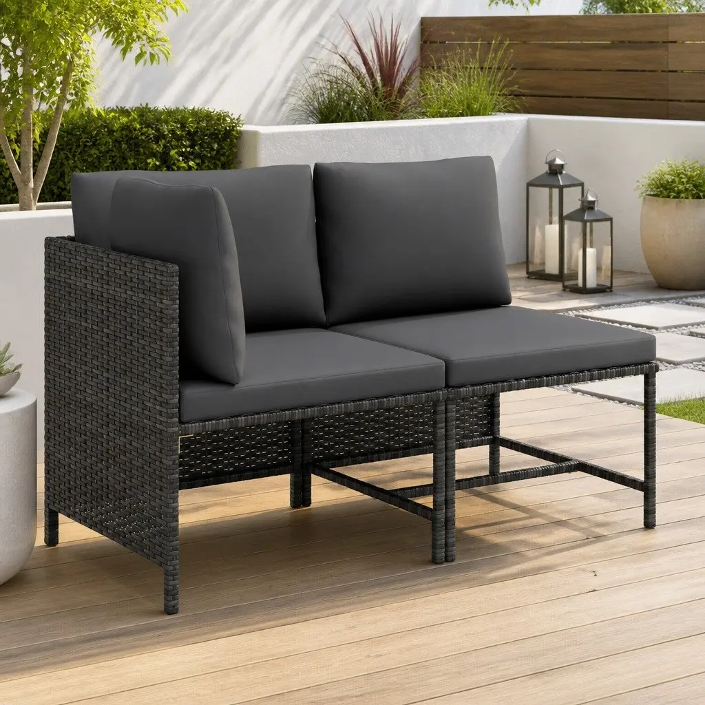 Garden Sofa Set Grey 2 Piece Outdoor Sectional Lounge Rattan Weather-Resistant PE