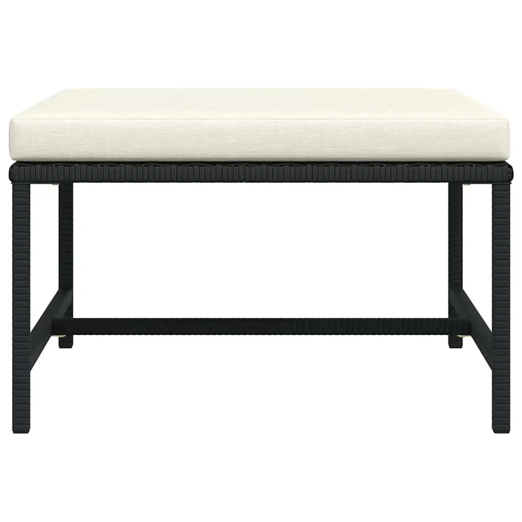 Outdoor Sectional Footrest Ottoman with Cushion Black Poly Rattan Garden Lounge